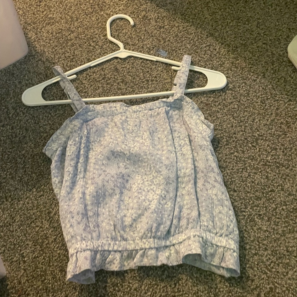Hollister Blue Denim Tank Top with Ruffled Hem